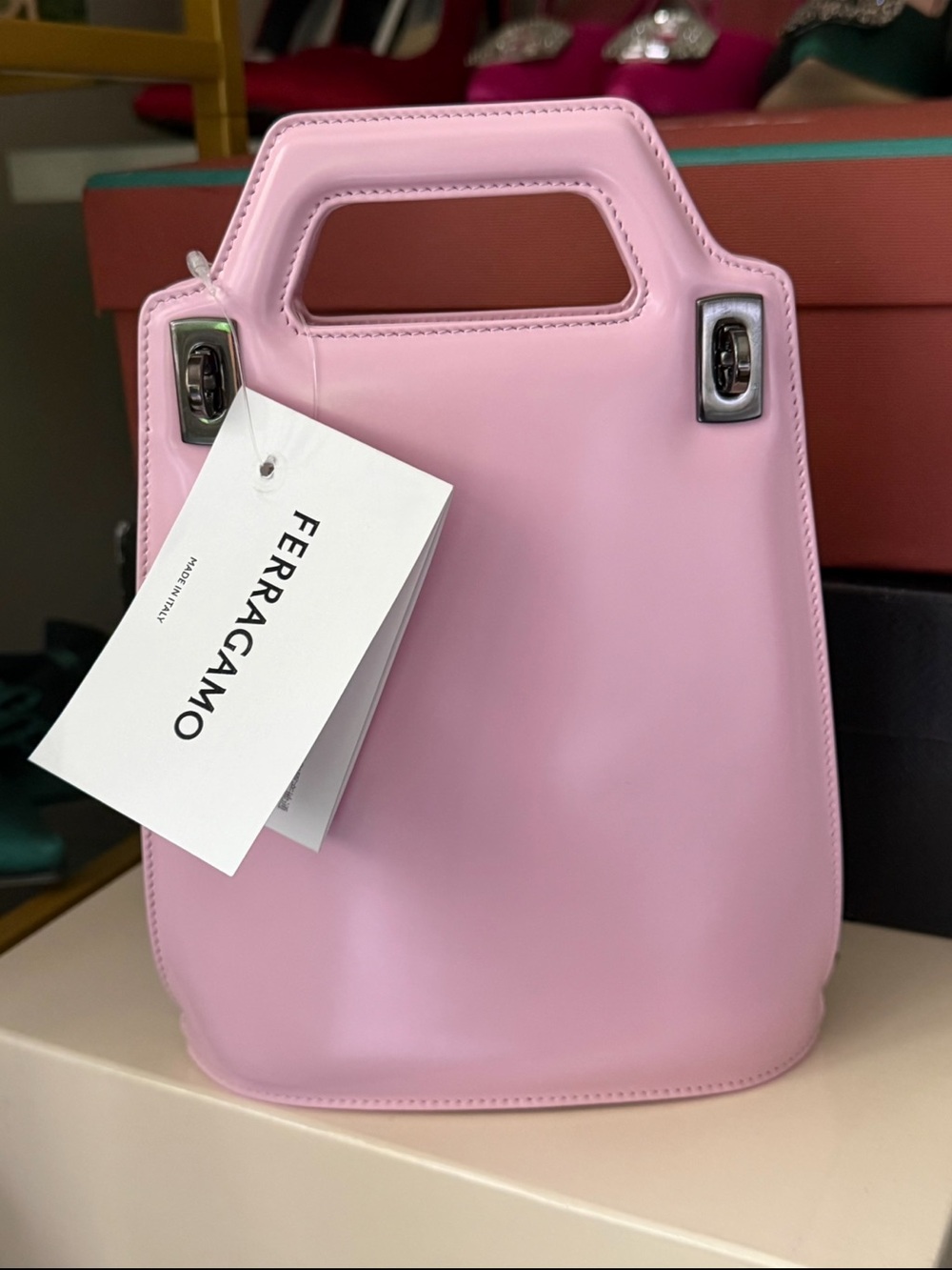 Salvatore Ferragamo Light Pink Structured Mini Top-Handle Bag